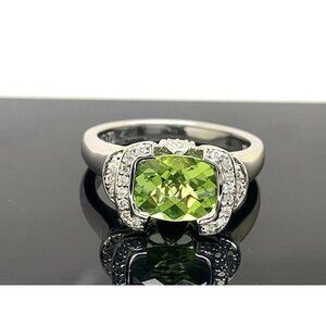 Lorenzo Green Paridot Diamond Cocktail Ring 18k White Gold Women's Size 7